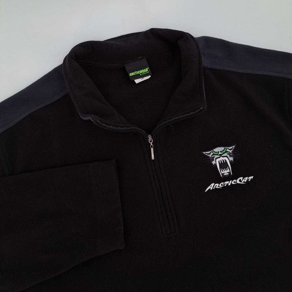 Arcticwear Arctic Cat Fleece Pullover Mens Large Black 1/4 Zip Embroidered Logo